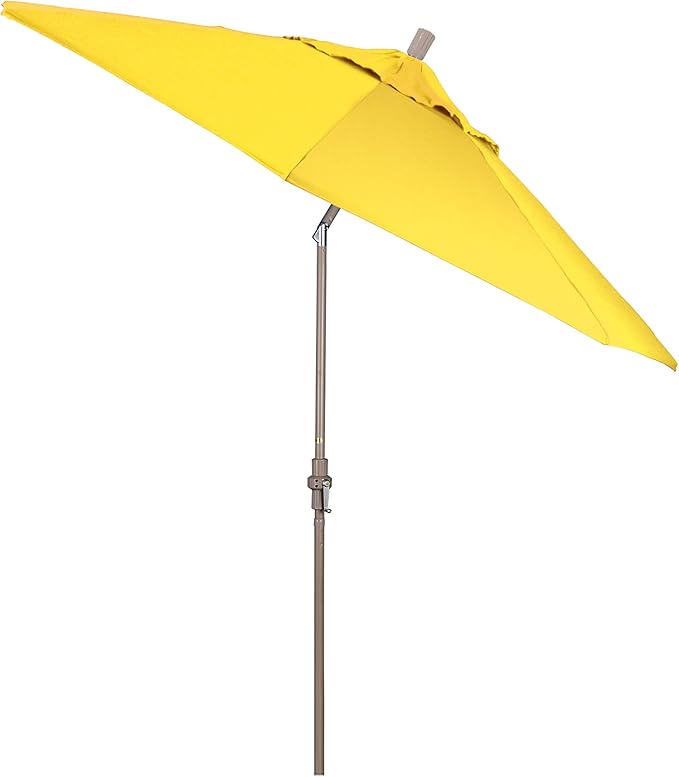 California Umbrella 9' Round Aluminum Patio Umbrella, Crank Lift, Collar Tilt, Bronze Pole, Lemon Olefin