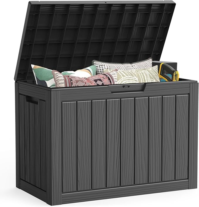 50 Gallon Outdoor Deck Box - Lockable Waterproof Storage Container, Resin Weatherproof Box for Patio Garden Furniture Pool Tools Cushions, Black