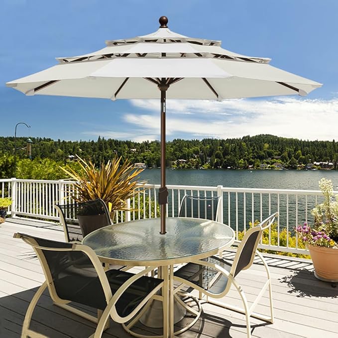 EliteShade USA 10-Year-Non-Fading 9ft 3-Tier Market Patio Umbrella, Commercial Grade Outdoor Table Umbrella with Crank Open, Windproof & UPF 50+ UV Protection, Heavy Duty Ventilation for Garden, Deck, Pool, Backyard, Beach & Bistro, White