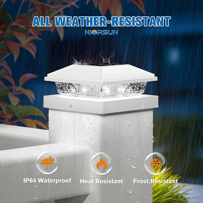 Solar Post Cap Lights,4x4 Post Solar Light Cool White,White 16 Pack | Fence Post Solar Lights for 4x4 Post Caps Wood Vinyl &5x5 Vinyl Post,IP64 Waterproof Solar Post Lights Outdoor for Deck
