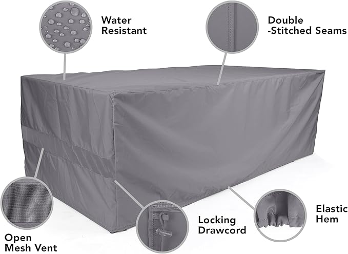 Covermates Elite Outdoor Rectangular Dining Table Cover – All-Weather Water-Resistant Polyester, Mesh Ventilation, Drawcord & Buckle Straps for Patio Furniture, Full Table 60W x 36D x 25H, Charcoal