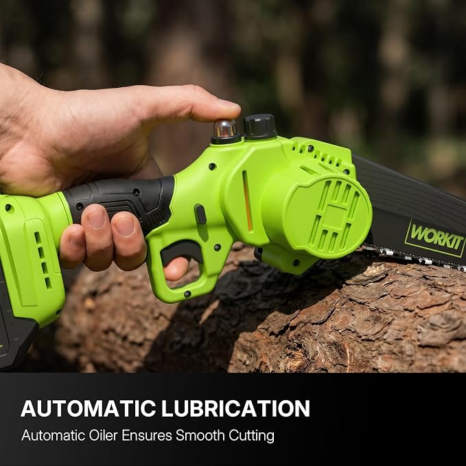 WORKIT 2-In-1 Electric Pole Saws for Tree Trimming, 6 Inch Mini Chainsaw Cordless with 2×4.0Ah Batteries, 14Ft Tree Trimmer Pole Saw, Electric Chainsaw with Auto Oiler, Tool-Free Tension
