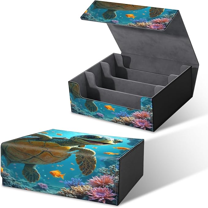 Large Card Deck Box for MTG, Fits 1200+ Sleeved Cards, PU Leather Storage Case with Strong Magnetic Closure, Multiple Colors Available for TCG CCG Baseball Card Collections, Baby Sea Turtle