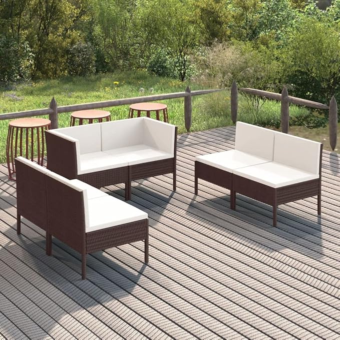 Patio Lounge Set with Cushions,Patio Furniture Sets,Patio Conversation Sets,Outdoor Furniture Sets,for Garden,Backyard,Outdoor,6 Piece Poly Rattan Brown