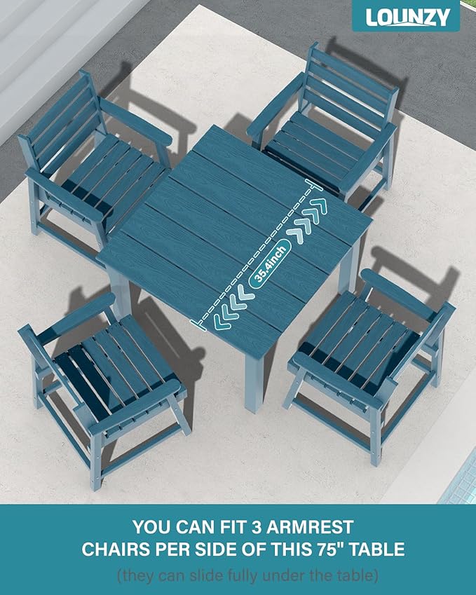LOUNZY 5-Piece HDPE Patio Dining Set - Outdoor Square Table with 2" Hole Cut-Out & 4 Chairs,Navy
