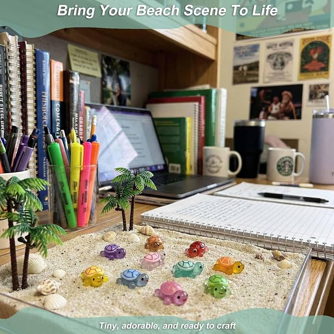 100 Pcs Glow in The Dark Mini Resin Turtles, Luminous Tiny Sea Turtle Figurines to Hide, Small Plastic Ocean Animals for Aquarium, Micro Landscape, Fairy Garden & DIY Crafts Décor