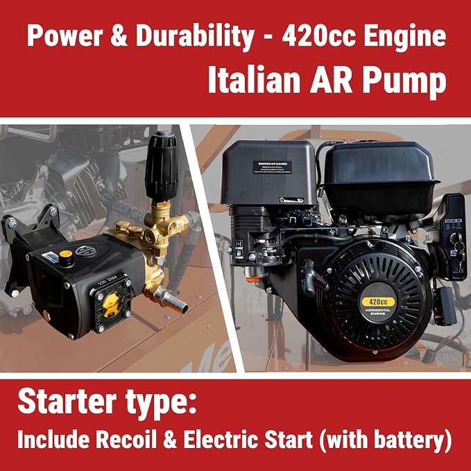 4000 PSI Hot Water Pressure Washer, 4.0 GPM, 420cc Gas Engine with AR Pump, Commercial Heavy-Duty Power Washer for Trucks, Machinery, Concrete, Industrial Grease Removal