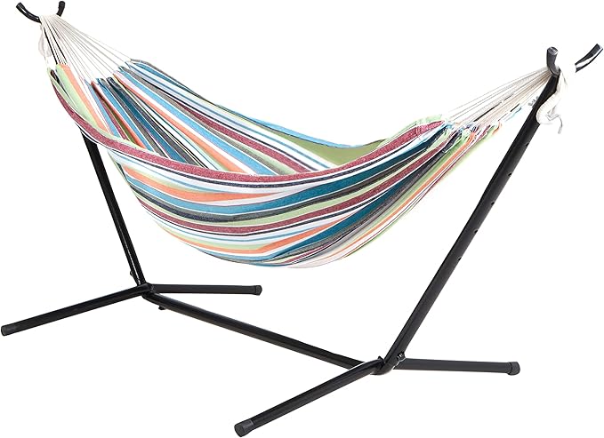 Bliss Hammocks 60" Wide Hammock & Built-in Stand w/Carrying Case & Hanging Hardware Indoor, Outdoor, Poolside, Patio, Backyard Heavy Duty, Strong & Durable 400 Lbs Capacity (BHST-401-TF)