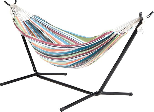 Bliss Hammocks 60" Wide Hammock & Built-in Stand w/Carrying Case & Hanging Hardware Indoor, Outdoor, Poolside, Patio, Backyard Heavy Duty, Strong & Durable 400 Lbs Capacity (BHST-401-TF)