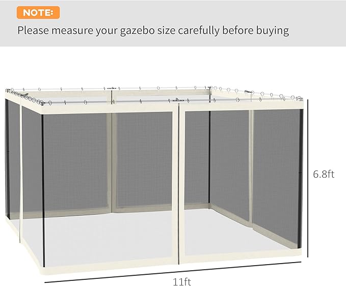 Outsunny 10' x 12' Universal Replacement Mesh Sidewall Netting for Patio Gazebos and Canopy Tents with Zippers, Sidewall Only, White