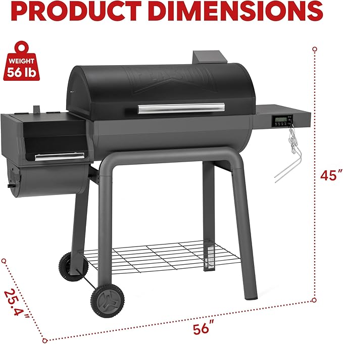 Feasto 30-Inch Heavy-Duty Charcoal Grill with Digital Temperature Control & 2 Meat Probes, Outdoor BBQ Grill with Offset Smoker, 832 Sq. In. Cooking Space for Backyard BBQ, Black & Grey