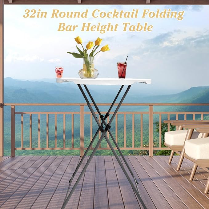Folding 2-Pack 32in Bar Table Round Foldable Cocktail Table for Indoor and Outdoor Use Compact Design Portable Ideal for Parties Events Dining and Gatherings