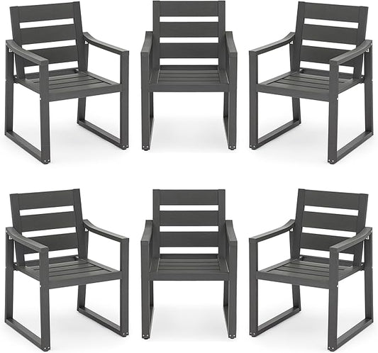 Cozyman HDPS Outdoor Dining Chairs Set of 6, 350 LBS, Patio Dining Chairs with Armrest, All Weather Outdoor Kitchen Chairs with Square Frame Legs for Outdoor Indoor, Lawn, Garden, Backyard, Dark Gray