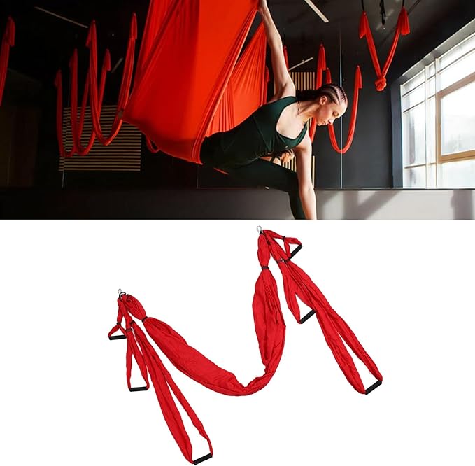 Aerial Yoga Swing Set, Polyester Cotton Yoga Hammock Set, Adjustable Improve Flexibility Yoga Hammock for Physical Exercise (Red)