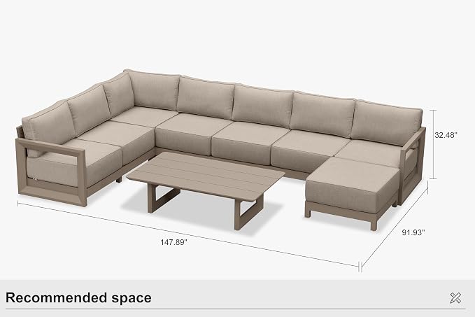 PURPLE LEAF Patio Furniture Set U-Shaped Outdoor Couch with 9.6" Thick Cushion and Soft Pillows 9 Piece Outdoor Sectional Sofas with Table Modern Outdoor Conversation Sets for Yard Porch Deck, Khaki