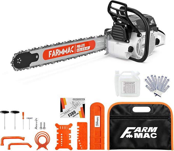F380W Gas Chainsaw with 24 Inch Alloy Solid Bar, 72cc 2-Cycle Gasoline Power Chain Saws, 3.6KW 4.8HP for Professional Logging Work, Power Chain Saw All Parts Compatible with MS381 MS380 038