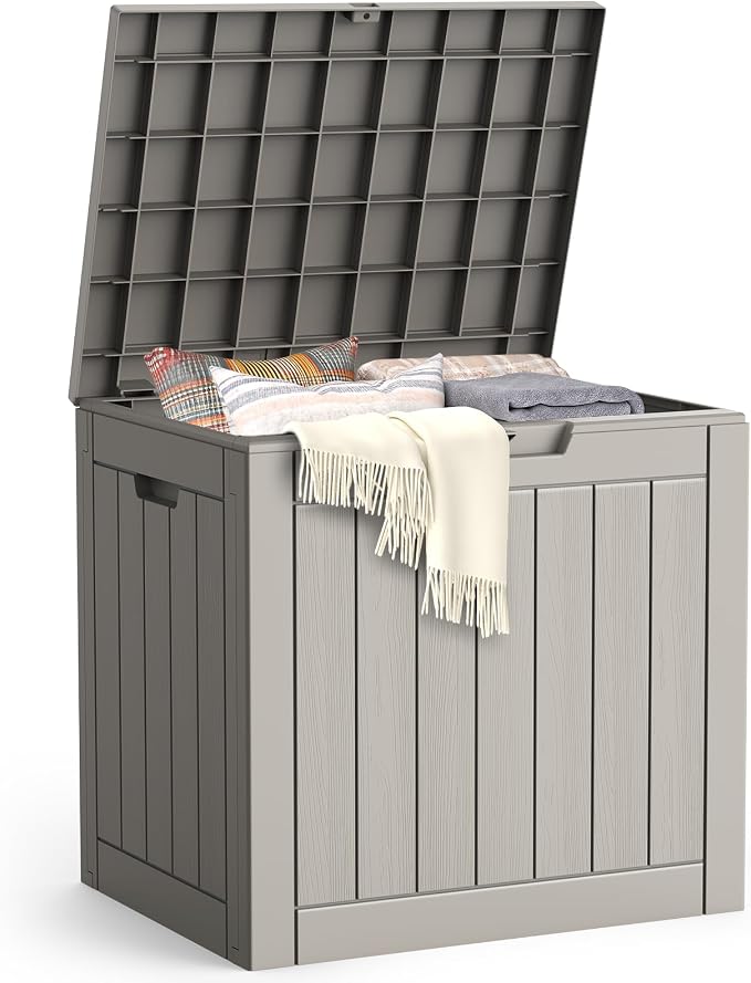 LubanNese Outdoor Storage Box, Waterproof Deck Box, Outdoor Patio Storage Bin, Weatherproof (Grey, 31 Gallon)