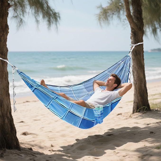 Blue Grid 330lb Capacity Hammocks Rope Hammock for Outside Beach Patio Garden hamaca con Base para adultos
