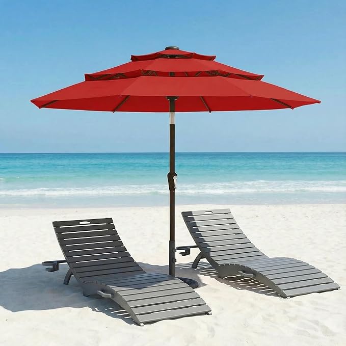 10ft Patio Umbrella, 3 Tier Outdoor Market Table Umbrellas with 8 Fiberglass Ribs and Push Button Tilt, Windproof, Vented Canopy, UV Protection for Deck, Pool, Backyard