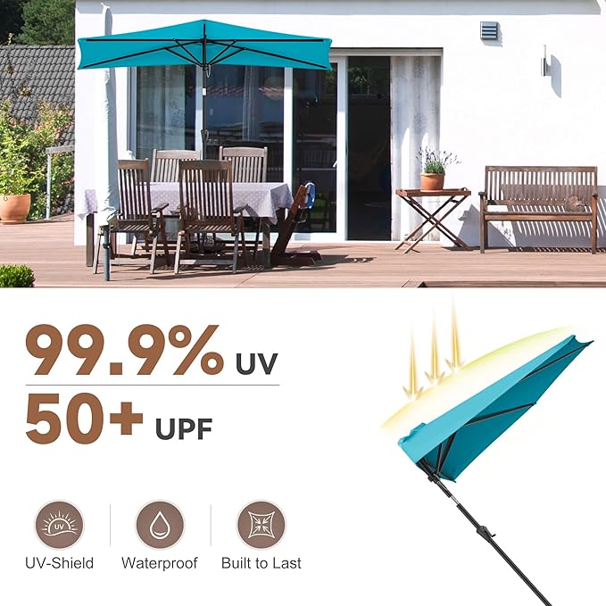 FLAME&SHADE 9ft Half Patio Umbrella - Half Outdoor Umbrella with Tilt UV Protection Waterprool, Half Round Table Umbrella for Wall Balcony, Pool, Porch, Garden, Deck, Market, Backyard (Aqua Blue)