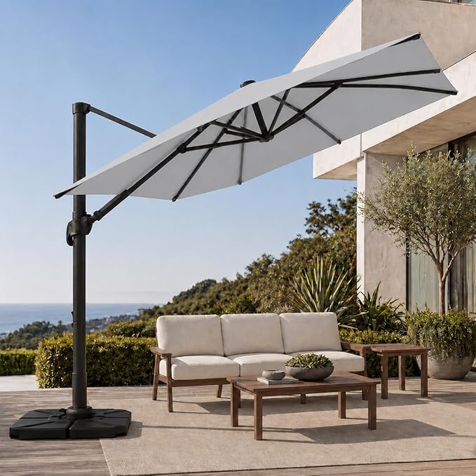 Cantilever Patio Umbrella, Large Square Outdoor Offset Umbrella with Aluminum Pole, 360-degree Rotation for Garden, Deck, Pool