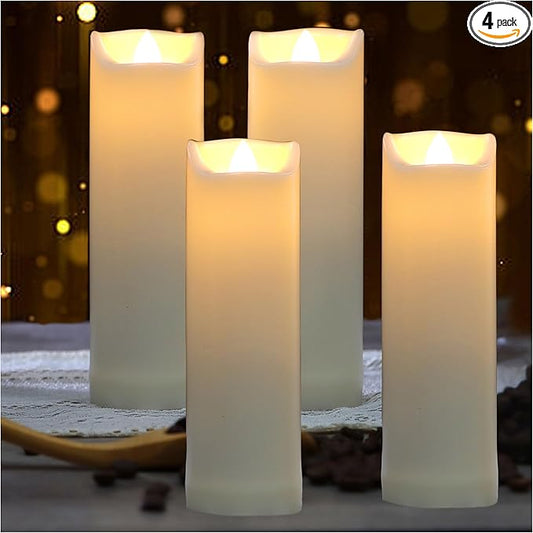 QIDEA 2”X7” Outdoor Waterproof Flameless Candles with Timer, Battery Operated Flickering Led Pillar Candles, Electric Plastic Fake Candles for Home Garden Wedding Halloween Xmas Decorations 4 Pack