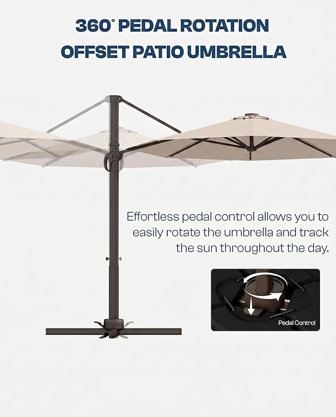 11 FT Round Cantilever Umbrella,Easy Tilt, Fade Resistant & 360° Rotation, Offset for Pool Deck Backyard Patiobeige (Base not Included)