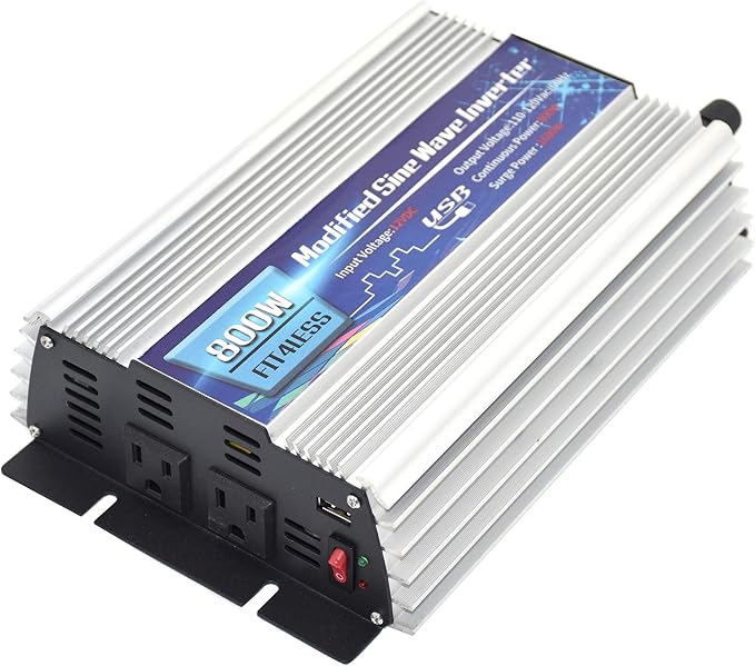 Power Inverter 800W with Dual sockets Output and USB5V 2000mA Input DC12V or 24V, Output AC110V 60Hz (12V)