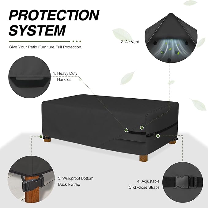 Porch Shield Patio Coffee Table Cover - Waterproof Outdoor Furniture Rectangular Small Table Covers 36 x 22 inch, Black