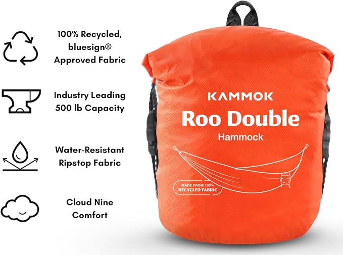 KAMMOK: Roo Double Hammock +Python 10' Bundle | Our Bestselling Hammock & Tree Friendly Straps | 100% Recycled Water Resistant Ripstop Fabric | Lifetime Adventure Grade Warranty, Ember Orange