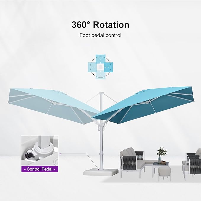 PURPLE LEAF 10 FT Right-left Tilt White Cantilever Umbrella with Base Patio Outdoor Swivel Umbrellas with Aluminum Tilt Offset Umbrella with 360° Rotation for Deck Pool, Turquoise