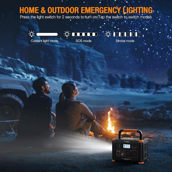 Portable Power Station 500W(Peak 1000W), 519.48Wh Outdoor Solar Generator Backup Battery Pack with 2 AC Outlets, 500W 10-Port Powerhouse for RV/Van Camping Fishing Climbing Road Trip Home Emergency