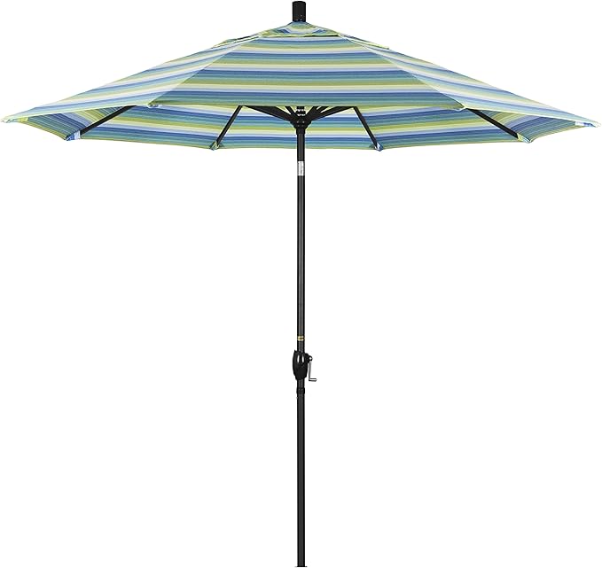 California Umbrella 9' Round Aluminum Market Umbrella, Crank Lift, Auto Tilt, Bronze Pole