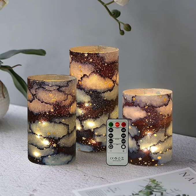 Flickering Flameless Candles, Recessed String Light LED Candles 3D Wick Acrylic Battery Operated LED Pillar Candles with Remote and Timer for Modern Simple Home Decor Set of 3