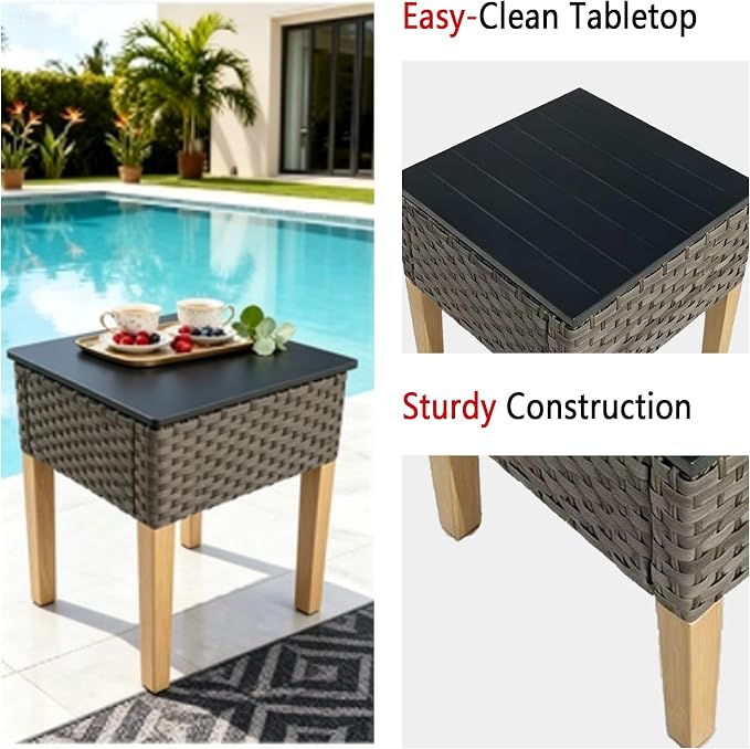DECMICO 3 Piece Rattan Conversation Bistro Set, Outdoor Wicker Patio Furniture Set, All-Weather PE Rattan Chairs with Cushions for Backyard, Balcony, Garden, Beige