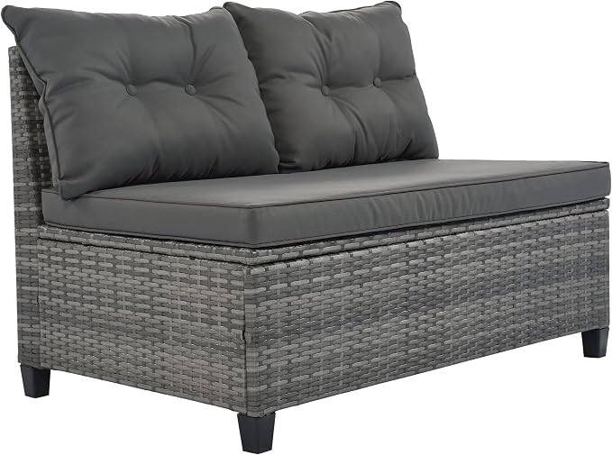 LUMISOL 8-Piece Outdoor Half-Moon Curved Sofa Set, Outdoor All-Weather Wicker Patio Conversation Set with Coffee Table and End Tables for Porch,Backyard, Gray