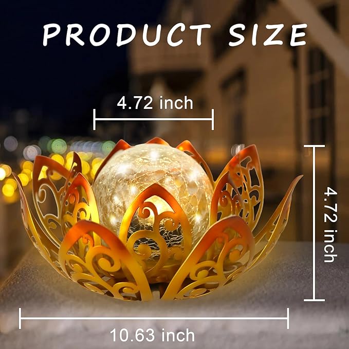 Afirst Solar Lights Outdoor, Lotus Lamp Garden Decor Metal Crackle Glass Solar Lantern Decorative Waterproof Tabletop Landscape Path Light LED Table Light for Patio,Lawn,Walkway,Tabletop,Pathway