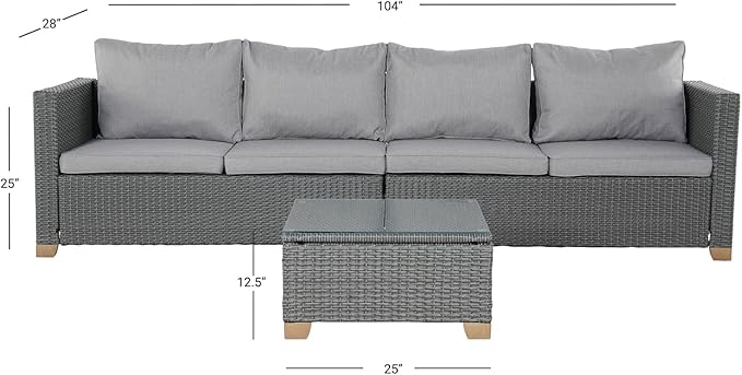 Grand patio Outdoor Conversation Sets with Glass Coffee Table, 4 Seats Wicker Patio Furniture Sets, Modular Sofa Sets with Olefin Cushions for Backyard Garden Poolside Patio, Light Gray