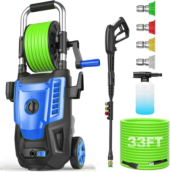 Presssure Washer 4800 PSI, Power Wahser Powered with 33ft Pressure Hose, 4 Nozzles and Foam Cannon, Powerwahser for Home/Cars/Fences, Blue