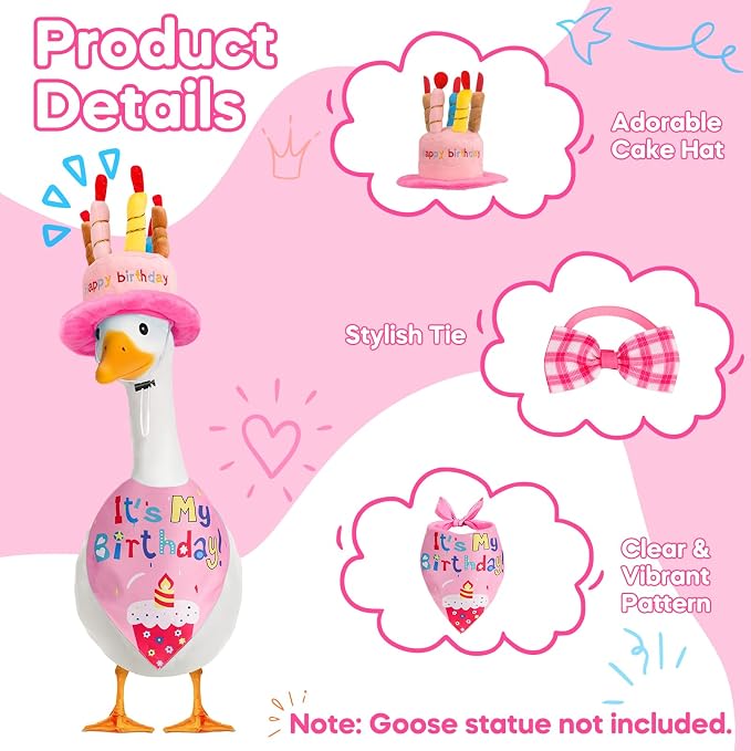 Wanocean Porch Goose Outfits,Yard Outfit Set,Porch Cement Goose Costume Fit 17"- 23" Geese for Outdoor Garden