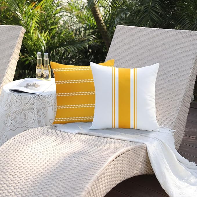 DFXSZ Outdoor Pillow Covers 18x18 Inch Set of 4 Yellow Waterproof Modern Geometry Throw Pillows Outdoor Summer Waterproof Decor for Patio Funiture Garden Polyester Cushion Covers 013J18