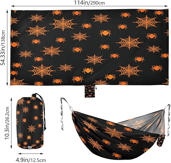 Hammocks for Outside Orange Spiderwebs Camping Hammock Portable Hammocks with Tree Straps and Carry Bag Camping Accessories for Hiking Beach Outdoor