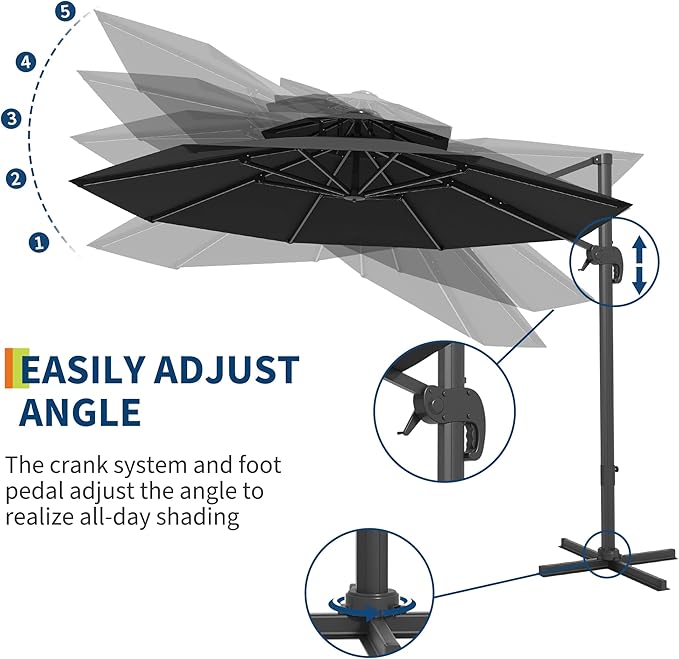 10FT Outdoor Umbrellas for Patio, Cantilever Umbrella with Steel Frame, UV Protection, Fade Resistant Fabric, 360 Degree Rotation, Pool Umbrellas Outdoor for Garden Deck Backyard