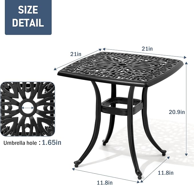 Outdoor Side Table Cast Aluminum Metal Table Weather Resistant Small Patio Table for Garden, Pool, Balcony Table