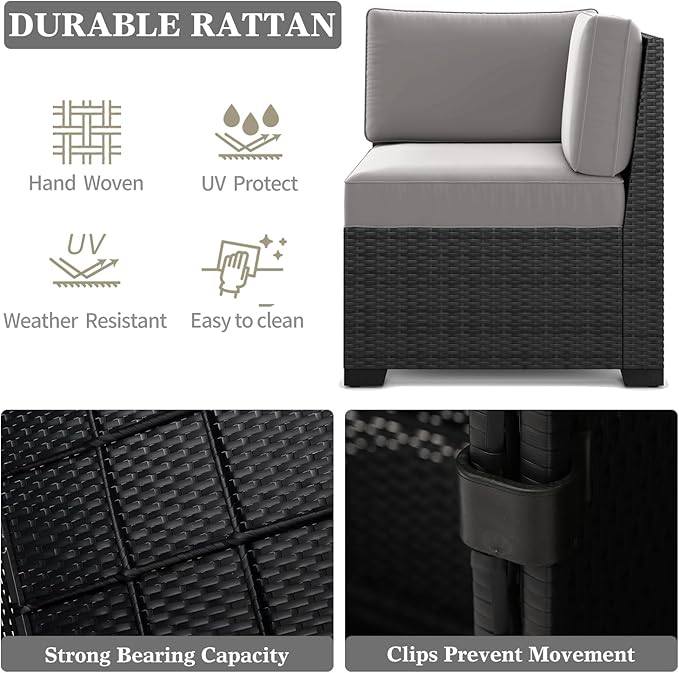 LayinSun 13 Pieces Patio Furniture Set with Fire Pit Table, Black Rattan Modular Sectional Patio Conversation Sofa Set