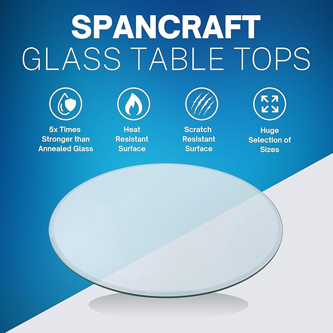 Spancraft 38" Inch Round 1/4" Thick Clear Glass Table Top with Flat Polished Edge and Tempered Glass, Replacement Glass Table Top, Great for Dining Tables, end Tables, and Outdoor Patio Table Tops or