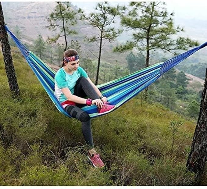 Portable Cotton Hammock, Suitable for Hanging Durable hammocks, Perfect for Camping Outdoor/Indoor Backyard, with Hanging Ropes and Carrying Bags (Blue, X-Large)