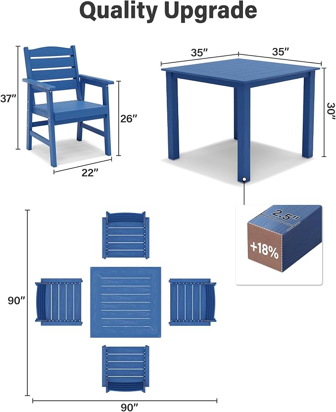 YEFU Outdoor Patio Table HIPS: Square Wood Grain Waterproof Easy-Clean All-Weather Patio Dining Table - Rust-Resistant Modern Outdoor Dining Table for Backyard Garden Deck Poolside（Navy）