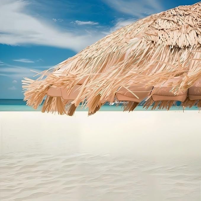 6.5 ft. Thatched Patio Tiki Umbrella with Tilt - Tropical Palapa Raffia Tiki Hut Hawaiian Hula Beach Umbrella, Including Portable Fabric Carry Bag.