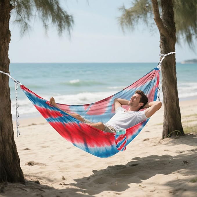 Irregular Tie-dye in Red and Blue 330lb Capacity Hammocks with Portabl Carry Bag Tree Hammock for Outside Patio Garden Base para poner hamaca